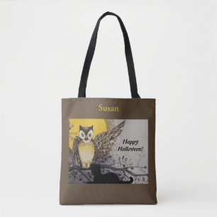 Night Owl Wing on Branch Moon Tote Bag