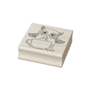 Night Owl with Coffee Cup Rubber Stamp Rubberstempel