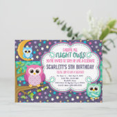 Night Owls Sleepover verjaardagsfeestje uitnodigin Kaart (Staand voorkant)