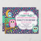 Night Owls Sleepover verjaardagsfeestje uitnodigin Kaart (Voorkant / Achterkant)