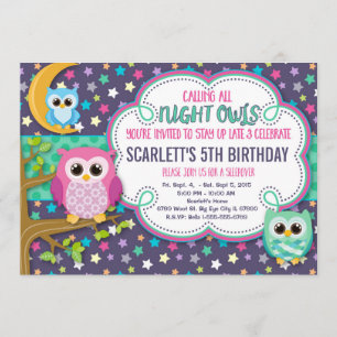 Night Owls Sleepover verjaardagsfeestje uitnodigin Kaart
