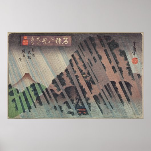 Night Rain on Oyama, c.1830 Poster (Voorkant)