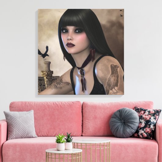 Night Raven Canvas Afdruk (Insitu (Woonkamer))