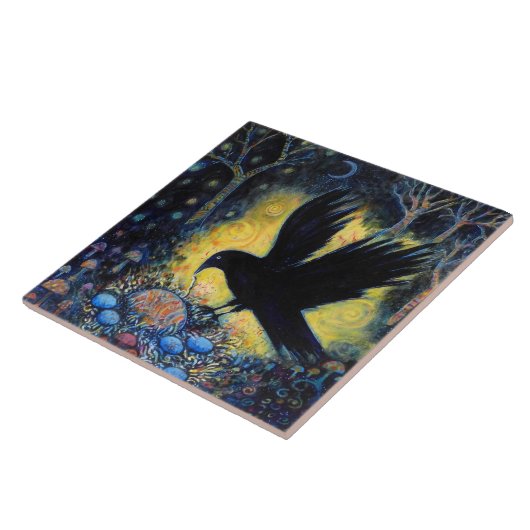 Night Raven with Nest and Eggs Tegeltje (Zijkant)