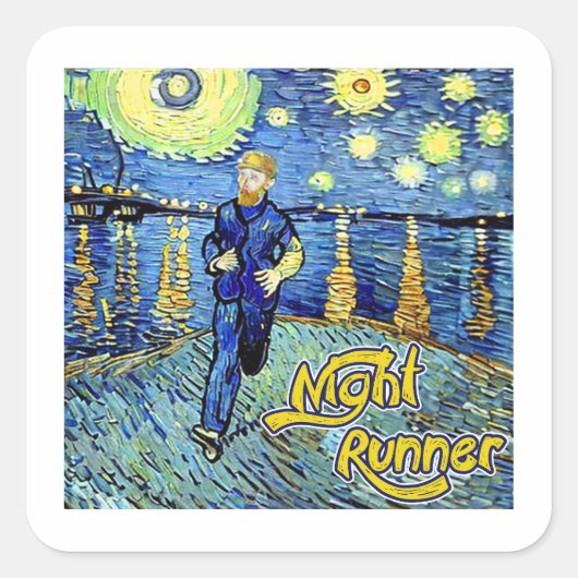 Night Runner Sterrennacht Vierkante Sticker (Voorkant)
