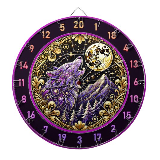 Night’s Majesty: Paarse Wolf Stare Dartbord (Voorkant)