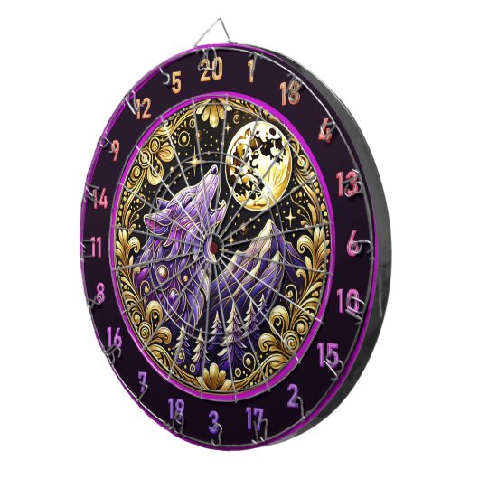 Night’s Majesty: Paarse Wolf Stare Dartbord (Voorkant Rechts)