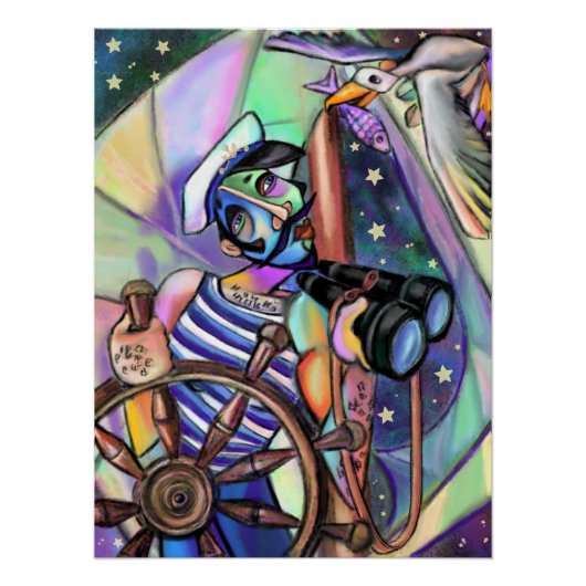 Night Sailing Captain Poster (Voorkant)