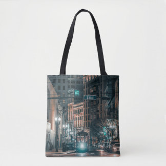 Night Scene of Street Car on Canal Street Tote Bag