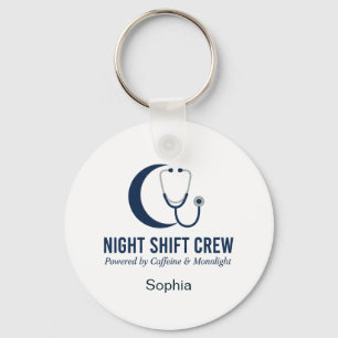 Night Shift Crewnurse Stethoscoop Maan Maatwerk Sleutelhanger