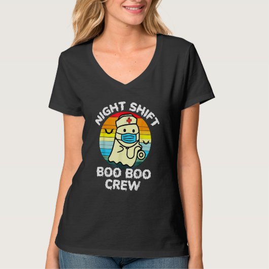 Night Shift Nurse Ghost Boo Boo Crew  Halloween T-shirt (Voorkant)