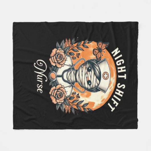Night Shift Nurse Mummy Halloween Healthcare Flora Fleece Deken (Voorkant (Horizontaal))