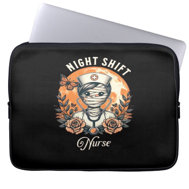 Night Shift Nurse Mummy Halloween Healthcare Flora Laptop Sleeve (Voorkant)