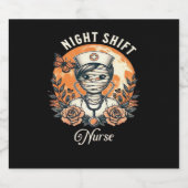 Night Shift Nurse Mummy Halloween Healthcare Flora Sparkling Wijnetiket (Enkel label)