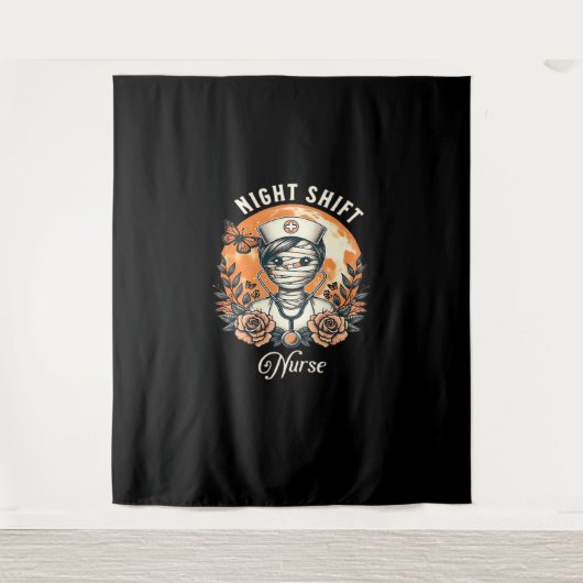 Night Shift Nurse Mummy Halloween Healthcare Flora Wandkleed (Voorkant)