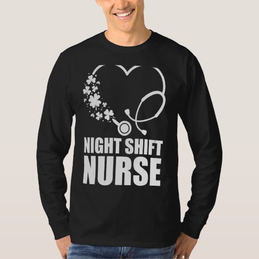 Night Shift Nurse St Patrick S Day Stethoscoop Hea T-shirt (Voorkant)