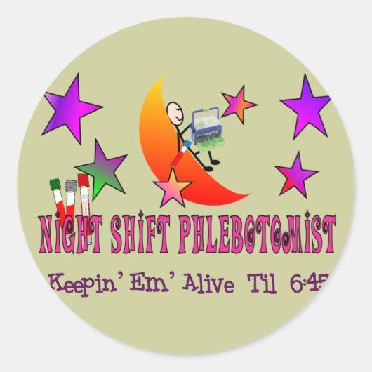 NIght Shift Phlebotomist T-Shirts en Gifts Ronde Sticker (Voorkant)