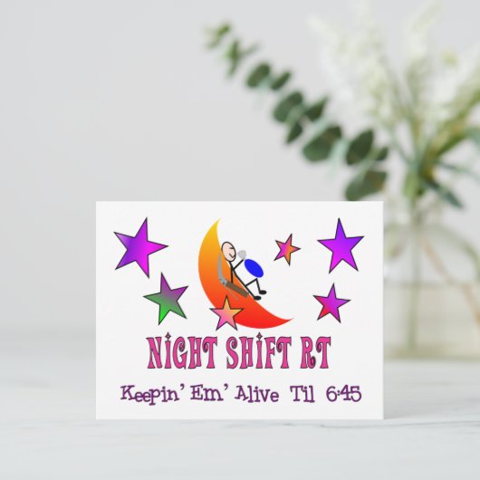 Night Shift RT MOON Stick Man Briefkaart (Staand voorkant)