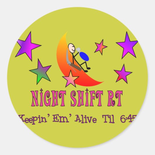 Night Shift RT MOON Stick Man Ronde Sticker (Voorkant)