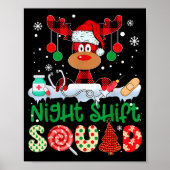 Night Shift Squad Nurse Reindeer Buffalo Red Plaid Poster (Voorkant)