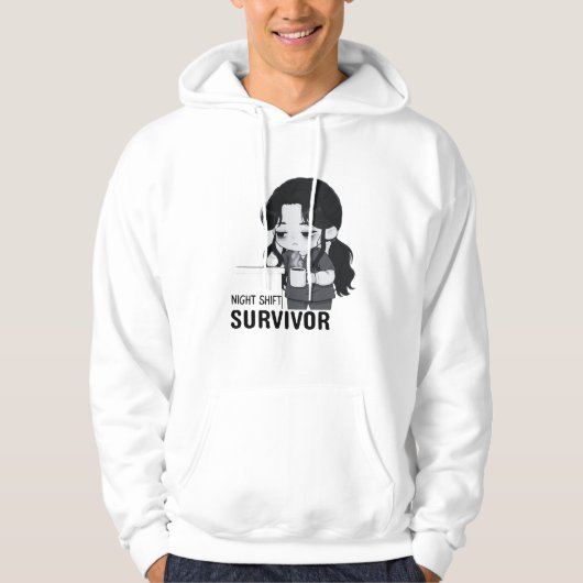 Night Shift Survivor Relatable Chibi Nurse Illustr Hoodie (Voorkant)
