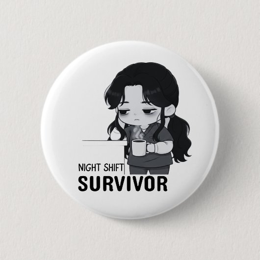 Night Shift Survivor Relatable Chibi Nurse Illustr Ronde Button 5,7 Cm (Voorkant)