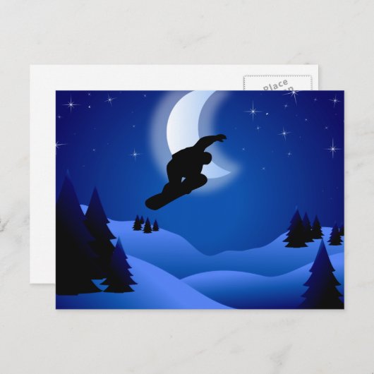 Night Silhouette Snowboarding Mountain Briefkaart (Voorkant / Achterkant)