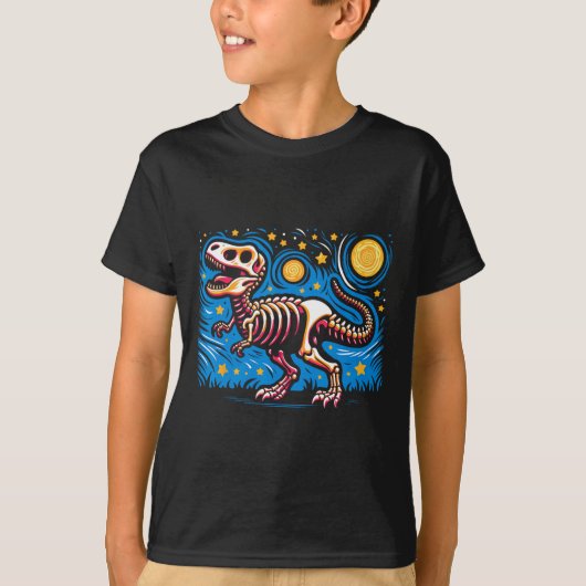Night Skeleton Dinosaur T Rex Boys Kinder T-shirt (Voorkant)
