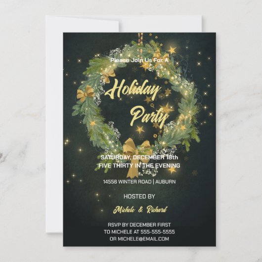 Night Sky and Wreath Holiday Party Uitnodiging (Voorkant)