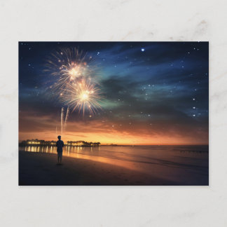 Night Sky Beach Vuurwerk Briefkaart