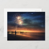 Night Sky Beach Vuurwerk Briefkaart (Voorkant / Achterkant)