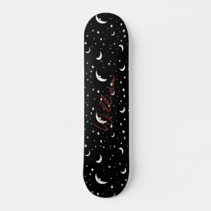 Night Sky Black Cartoon Moons Sterren Patroon Persoonlijk Skateboard