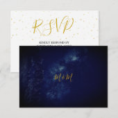Night Sky Blue Gold Monogram RSVP (Voorkant / Achterkant)