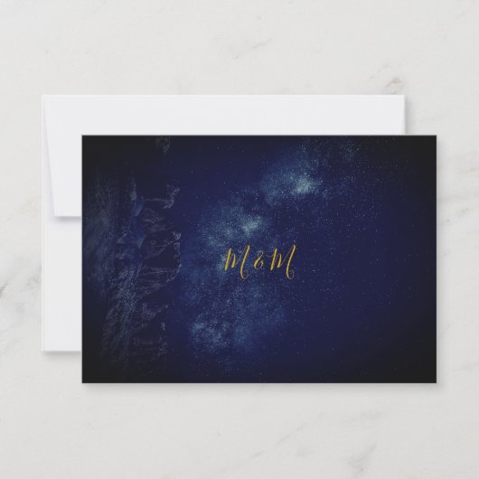 Night Sky Blue Gold Monogram RSVP Kaartje (Voorkant)