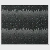 Night Sky Blue Green Stars Tree Snow Black Holiday Cadeaupapier (Vlak)