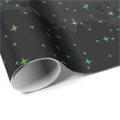Night Sky Blue Green Stars Tree Snow Black Holiday Cadeaupapier (Rol Hoek)