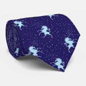 Night Sky Blue Unicorn patroon Stropdas (Opgerold)