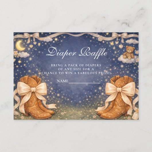 Night Sky Boots And Bows Diapper Raffle Informatiekaartje (Voorkant)