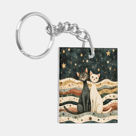 Night Sky Cats Sleutelhanger (Voorkant Links)
