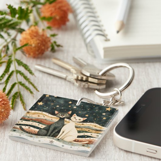 Night Sky Cats Sleutelhanger (Voorkant Rechts)