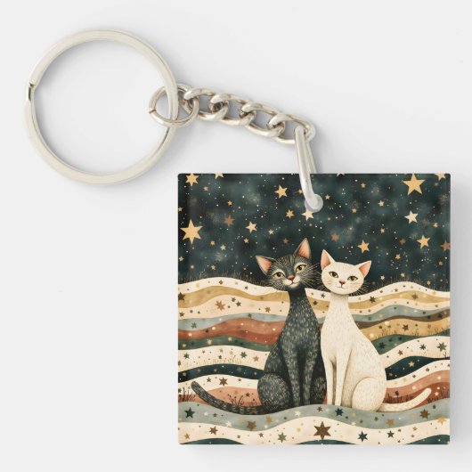 Night Sky Cats Sleutelhanger (Voorkant)