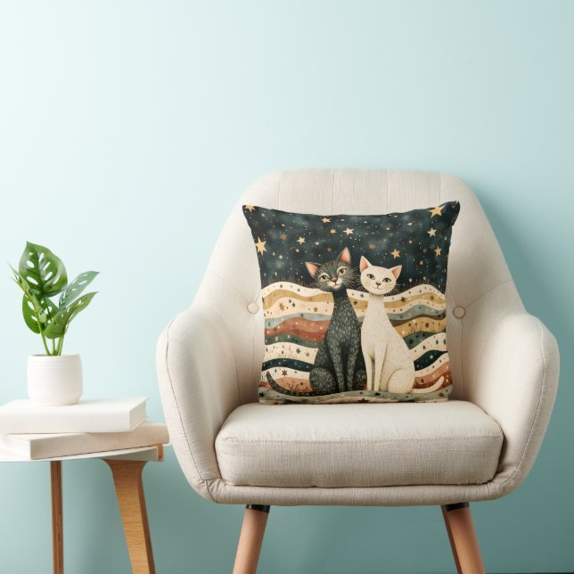 Night Sky Cats Throw Pillow Kussen (Stoel)