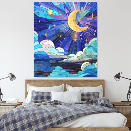 Night Sky - digitaal kunstmozaïek Canvas Afdruk (Insitu (Slaapkamer))