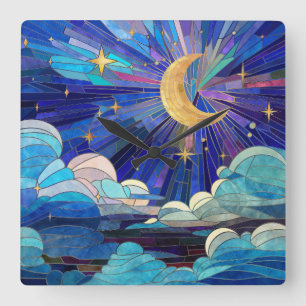 Night Sky - digitaal kunstmozaïek Vierkante Klok