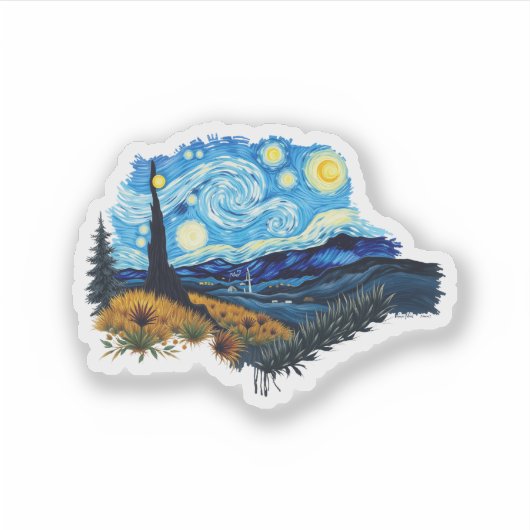 Night Sky Dreamscape: een wervelwind van kleur Sticker (Voorkant)
