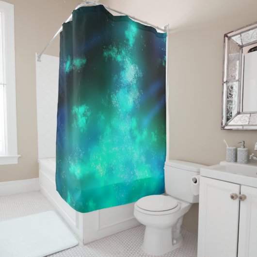 Night Sky Emerald Green Douchegordijn (In situ)