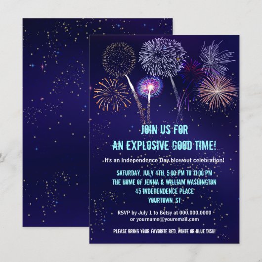 Night Sky Fireworks, 4e juli partij Kaart (Voorkant / Achterkant)