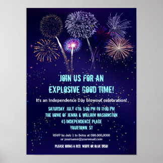Night Sky Fireworks, vierde juli-evenement Poster