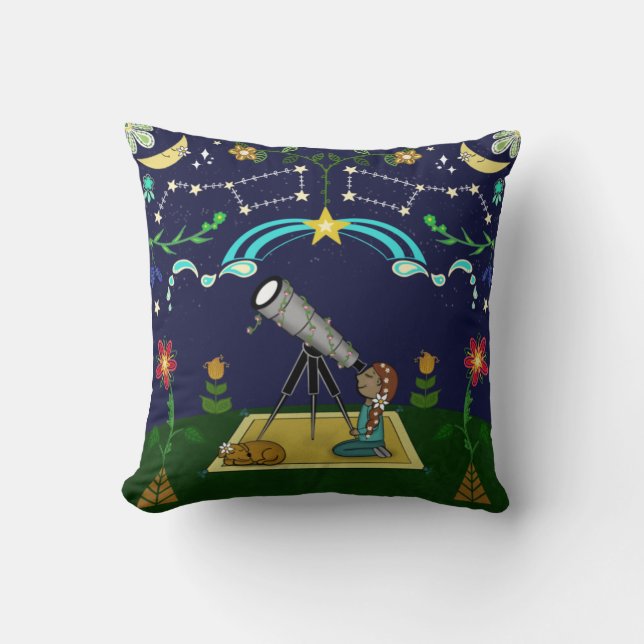 Night Sky Folk Art Kussen (Voorkant)