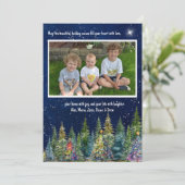Night Sky Foto Xmas Tree Forest Flat Vakantie Kaar Feestdagenkaart (Staand voorkant)